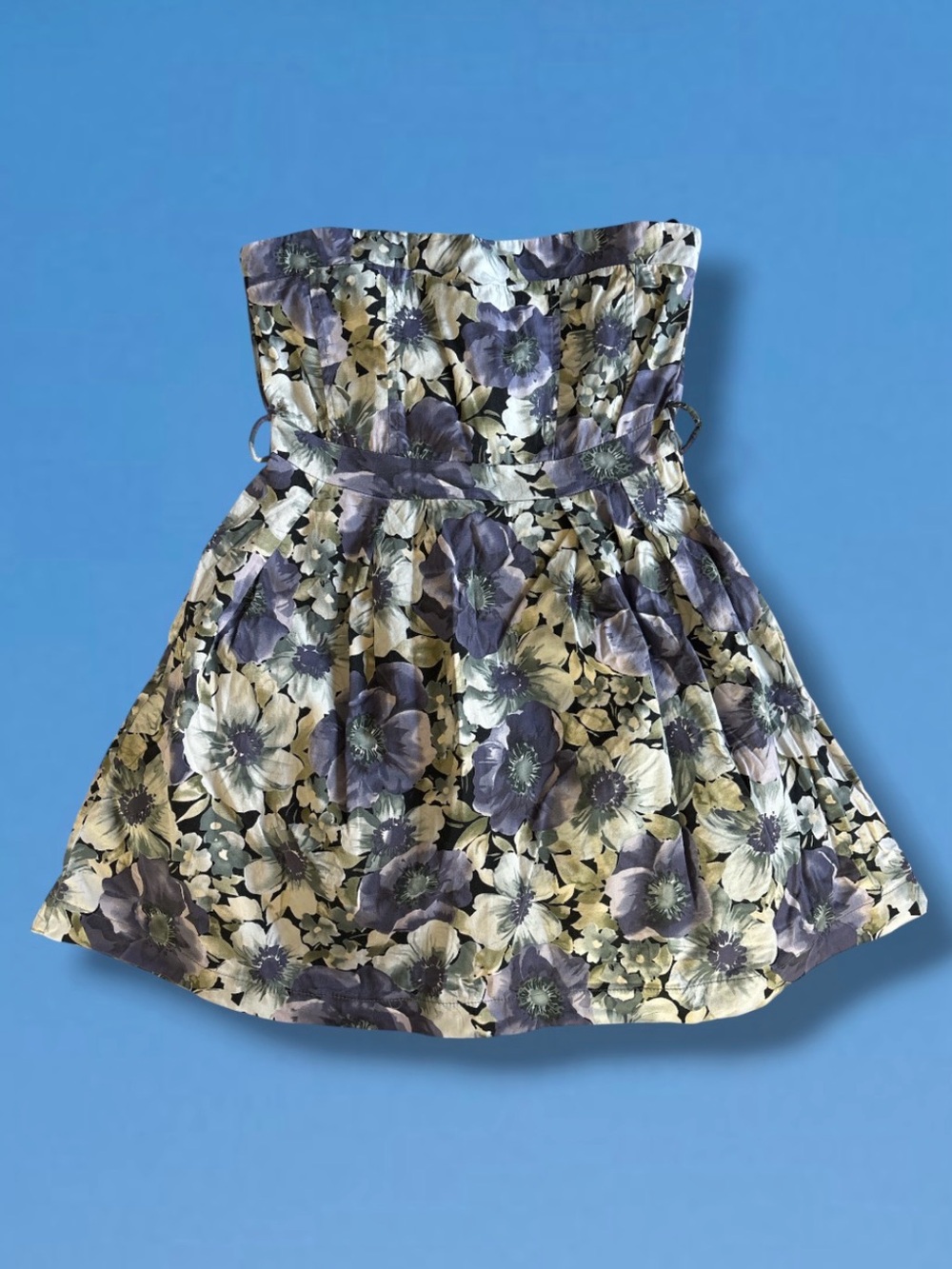 Papaya Floral Strapless Bubble Dress Size S Dark Purple Moody Floral Mini Y2K - Picture 9 of 9